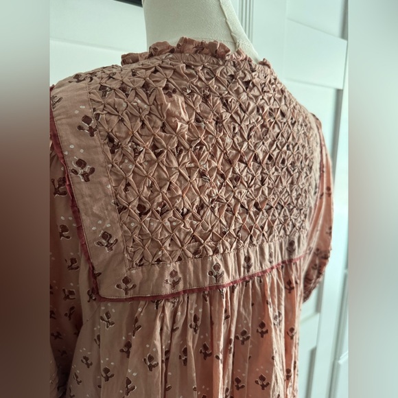 Cleobella Sybil Pink Floral Puff Short Sleeve Lined Babydoll Mini Dress Size L - Picture 10 of 14